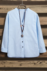 Solid Color Buttons V-neck Long Sleeves Blouse