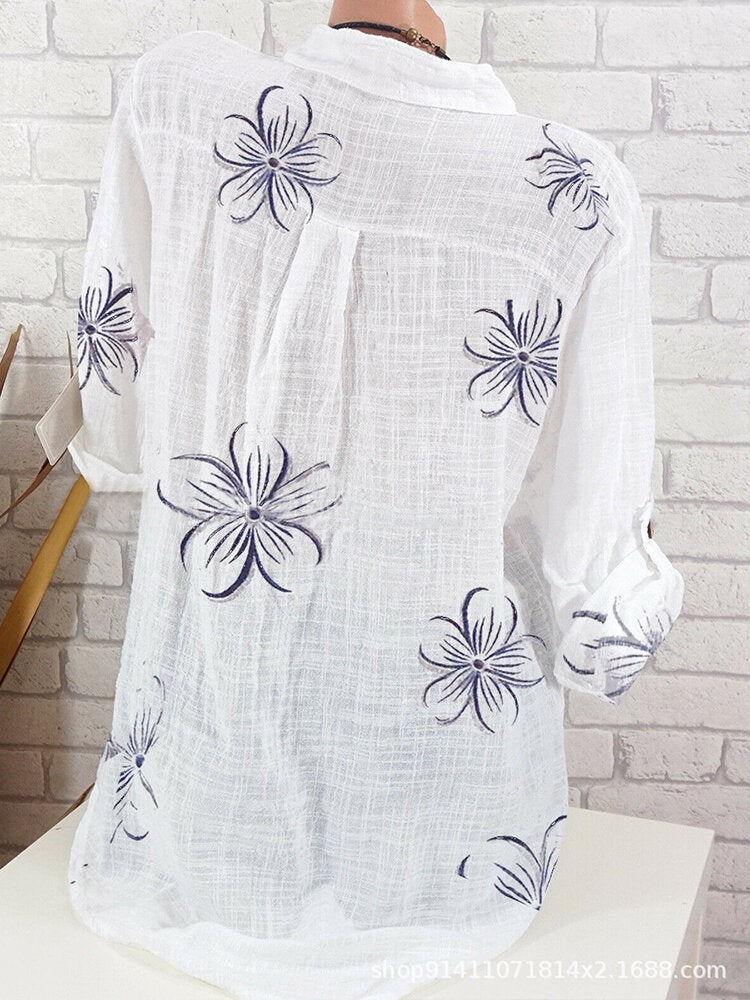 Floral Print Buttons Long Sleeves Blouse
