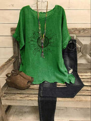 Floral Print Round Neck Short Sleeves Blouse