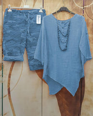 Camouflage Casual Irregular Hem Five-point Sleeves Two Piece Suit